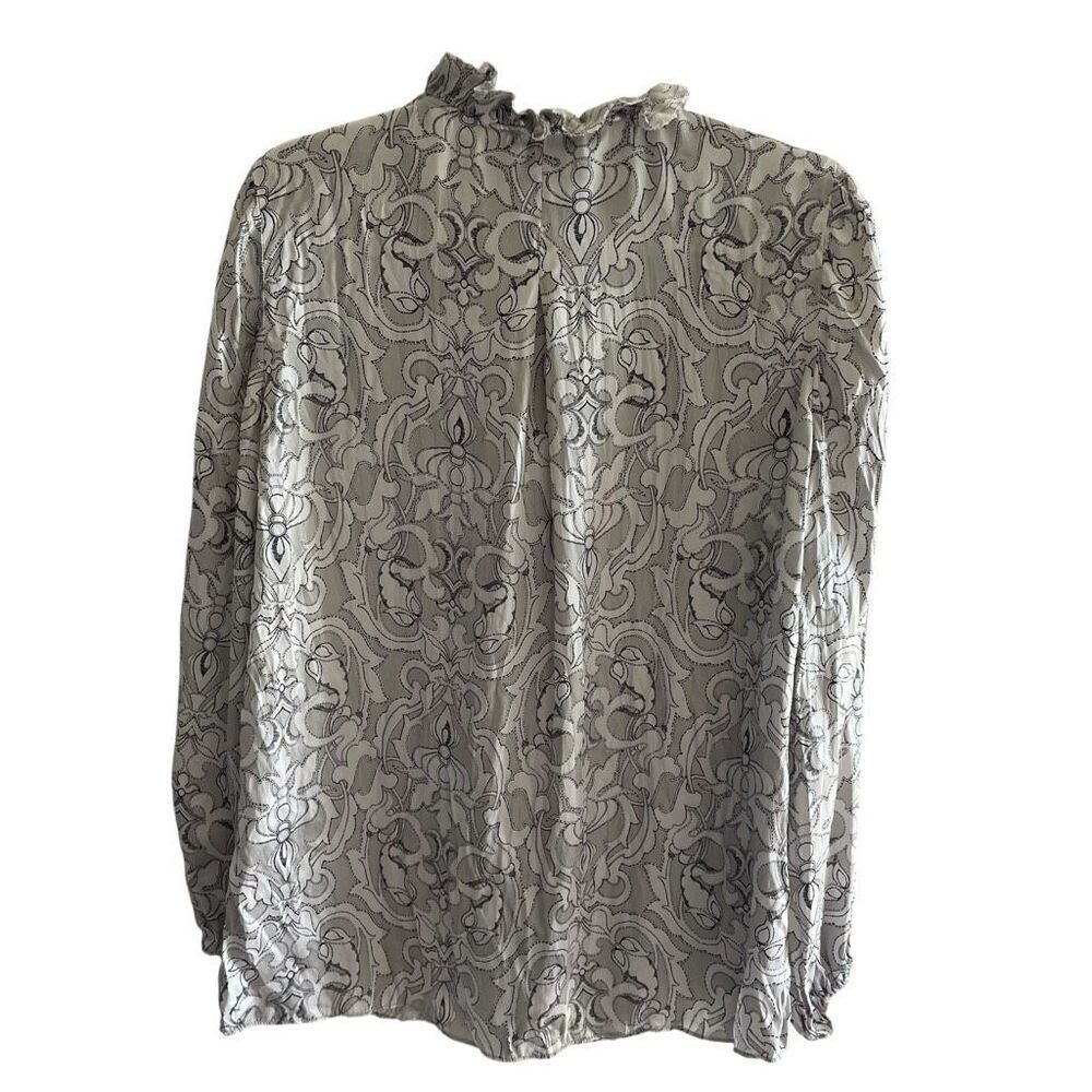 Tyler Boe 100% Silk Paisley Blouse Top Women’s Sz Medium Long Sleeve Gray Black - Picture 5 of 5